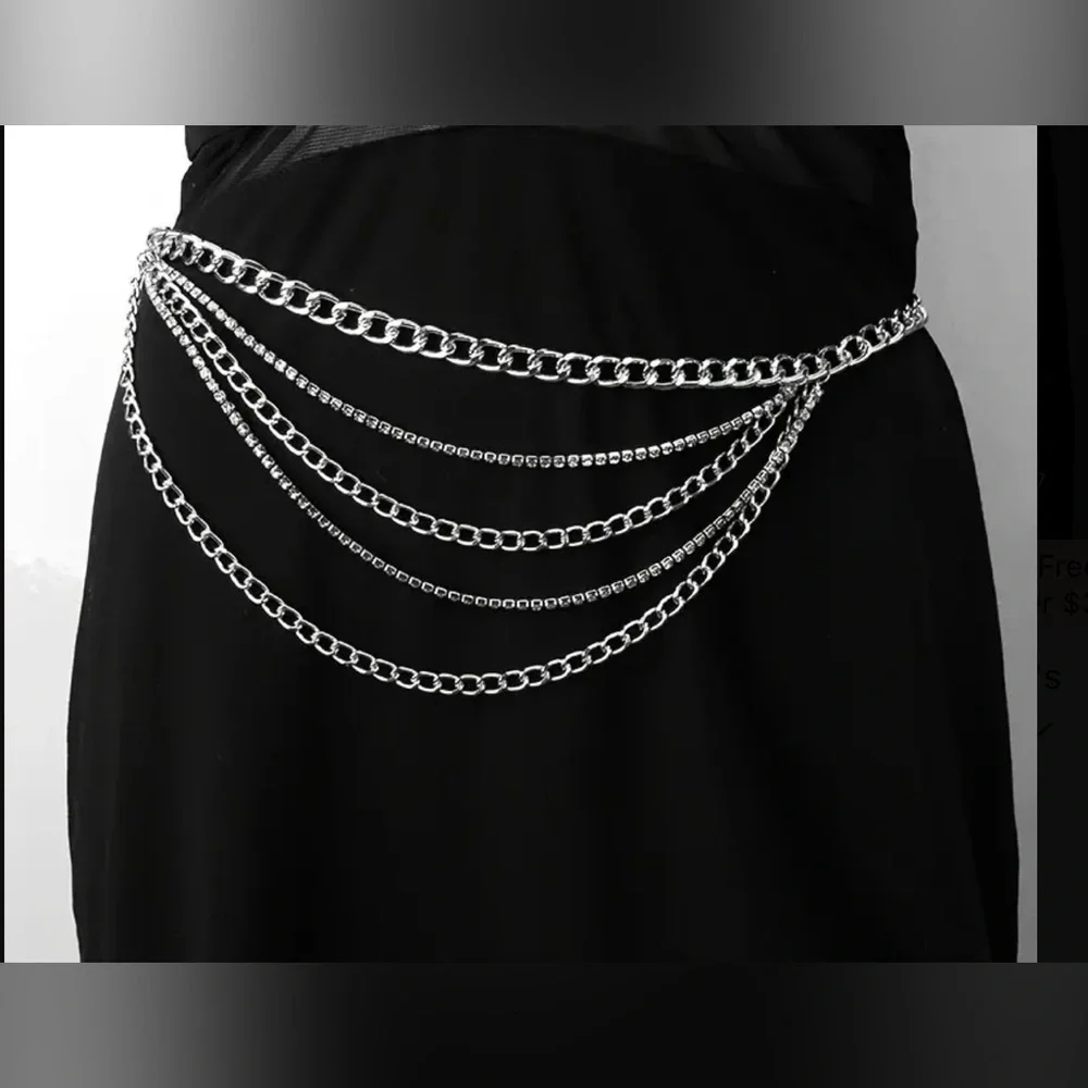 NEW🌹Stylish Multi-Layer Rhinestone Fringed Silver Waist Chain